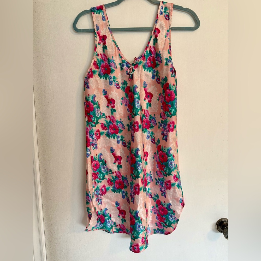 Vintage Movie Star Light Pink Floral Satin Slip Dress Size Medium